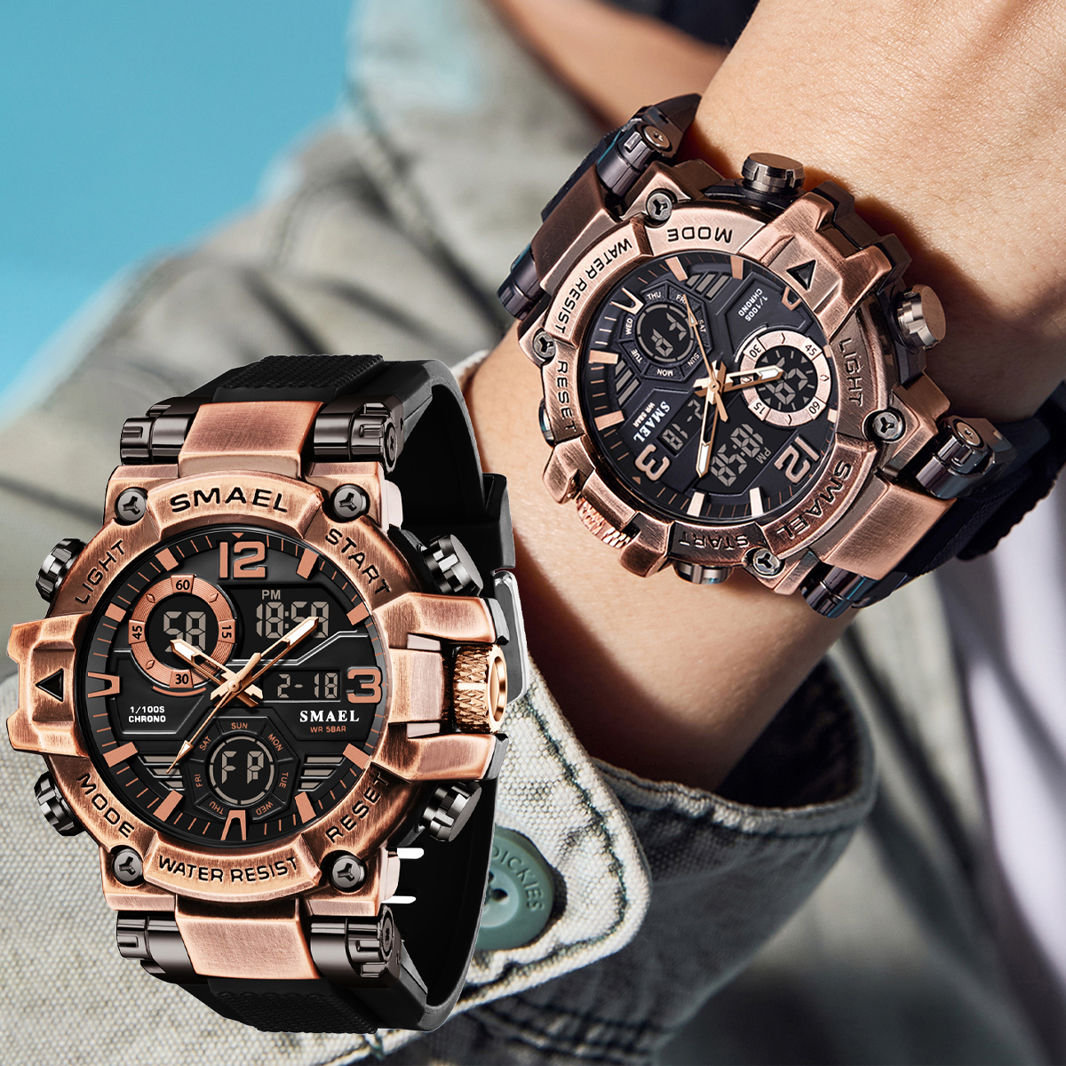 Outdoor Lighting Bronze - SMAEL Outdoor Men Watch Bronze Case