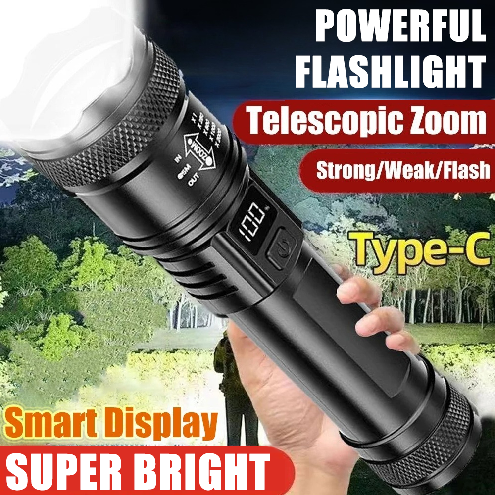 Outdoor Lighting Diy - Rechargeable LED Flashlight Zoomable Torch with