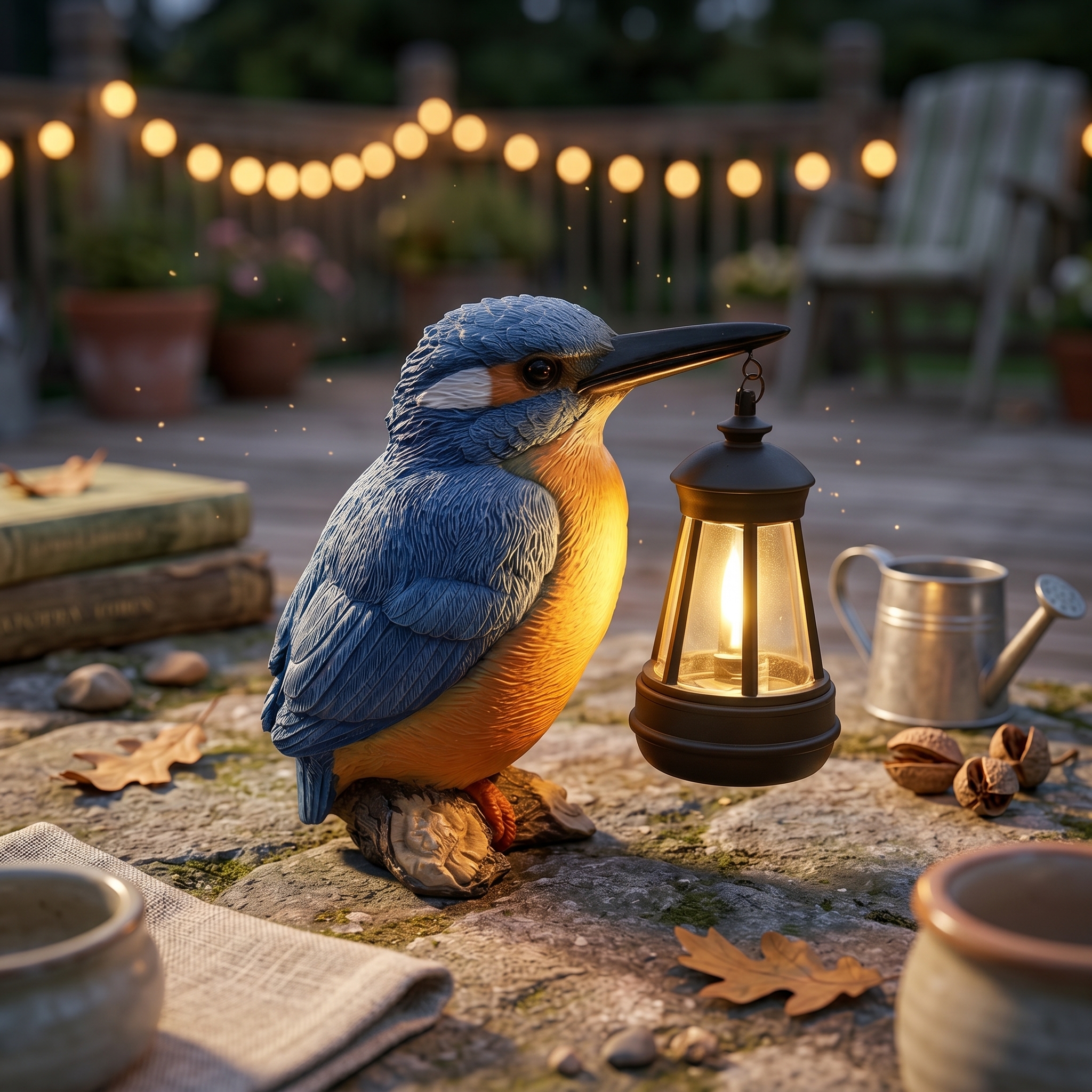 Outdoor Lighting For Patio - Solar Kingfisher Statue Resin Hanging Lantern