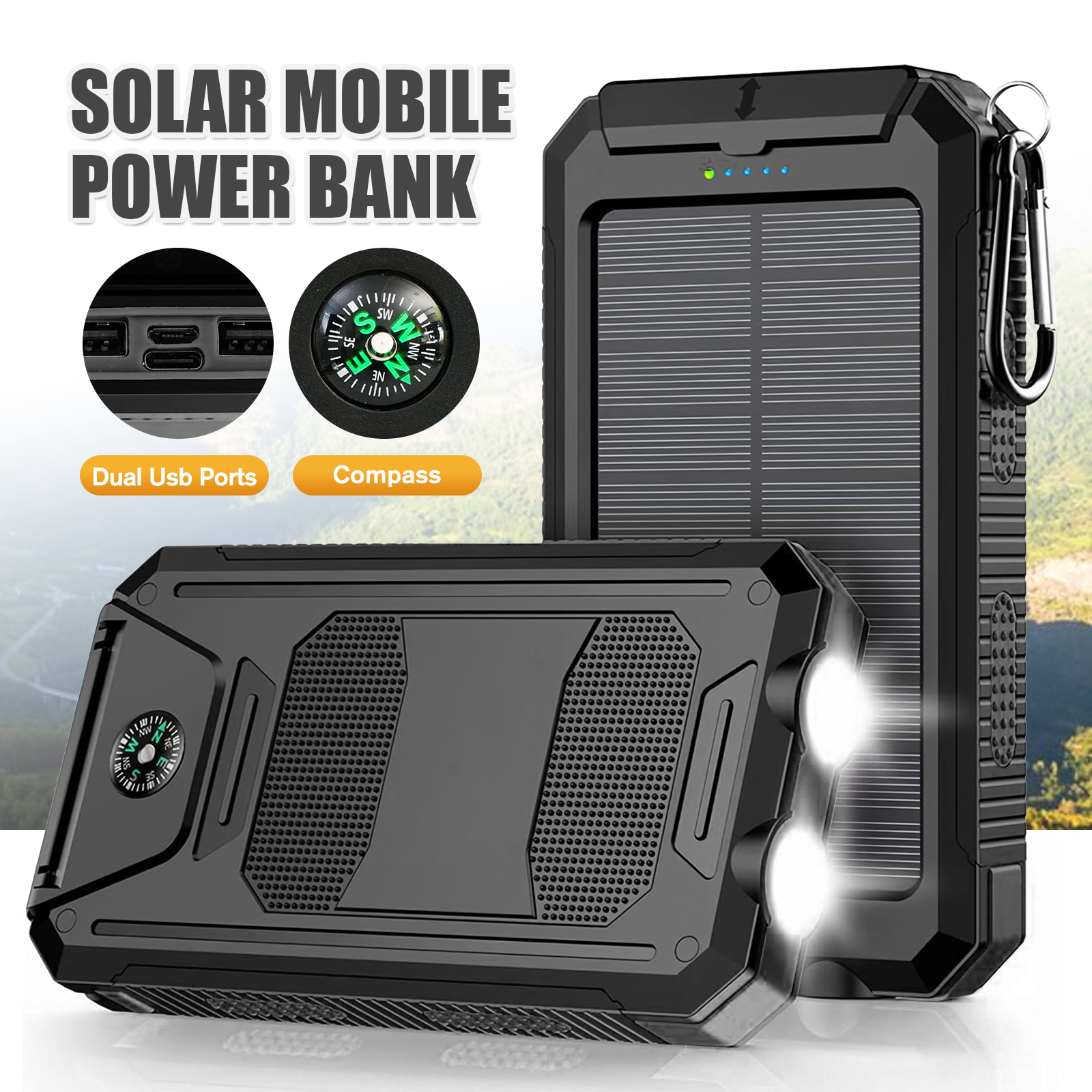 Outdoor Lighting Solar Panel - 10000mAh Solar Power Bank Portable Waterproof