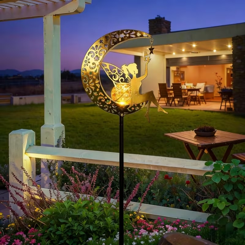 1PC Solar Moon Crackle Glass G - Outdoor Lighting Yard Stakes avaliação e preço