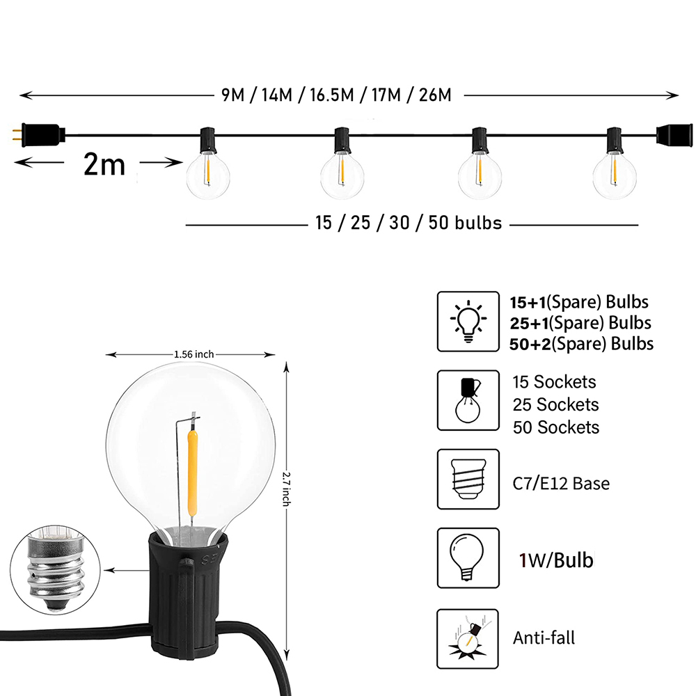 7/26M Festoon LED Globe String - Outdoor Lighting On Fence avaliação e preço