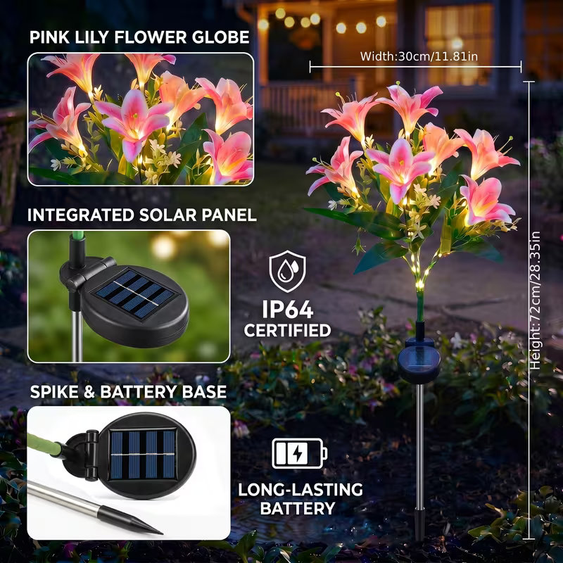 Solar Lily Flower Lawn Lights  - Outdoor Lighting Yard Stakes avaliação e preço