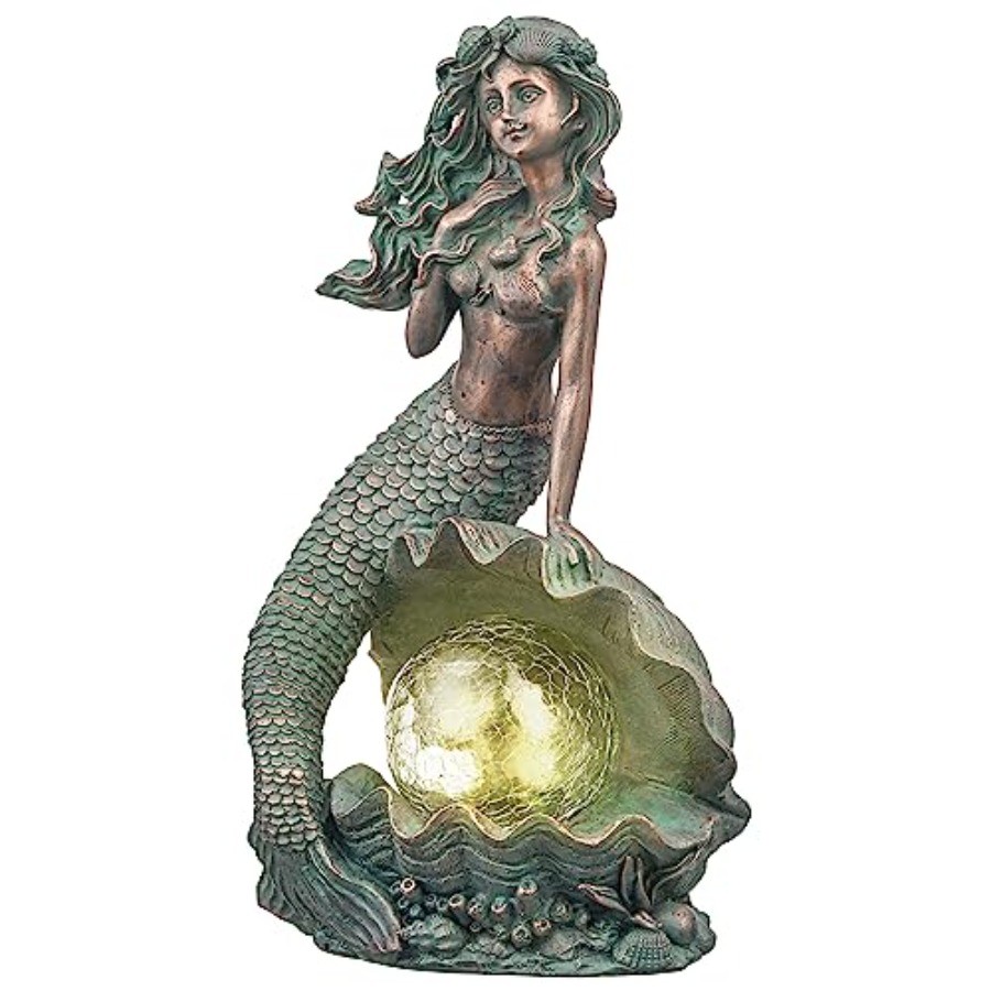 Mermaid Garden Statues with So - Outdoor Lighting Bronze avaliação e preço