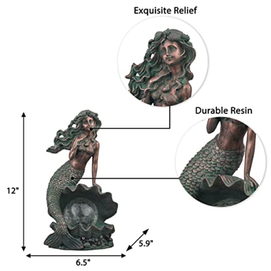 Mermaid Garden Statues with So - Outdoor Lighting Bronze avaliação e preço