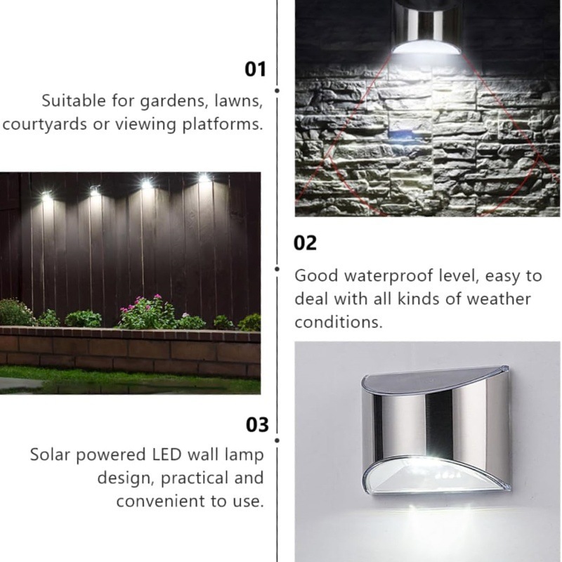 2Pcs Solar Garden Light Stainl - Outdoor Lighting On Fence avaliação e preço