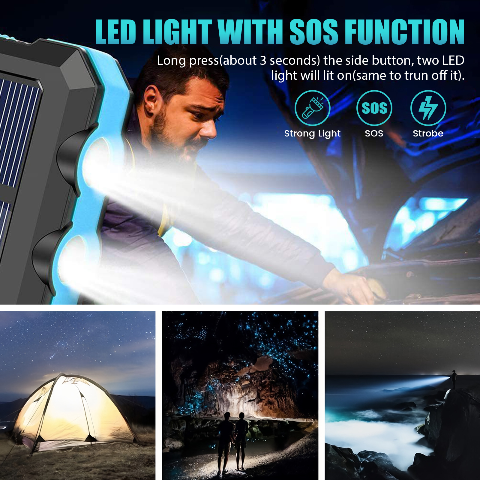 10000mAh Solar Power Bank Port - Outdoor Lighting Solar Panel avaliação e preço